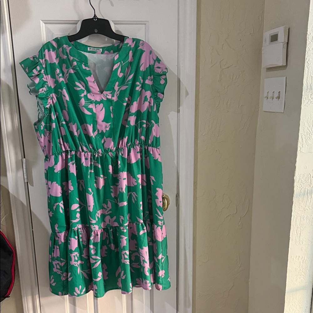 Floral Green and Pink Casual Dress